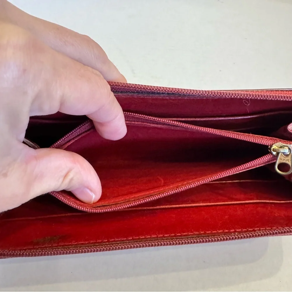 Vintage Coach Wallet Burgundy Leather Card Bill Coin Zip Around Accordion VTG